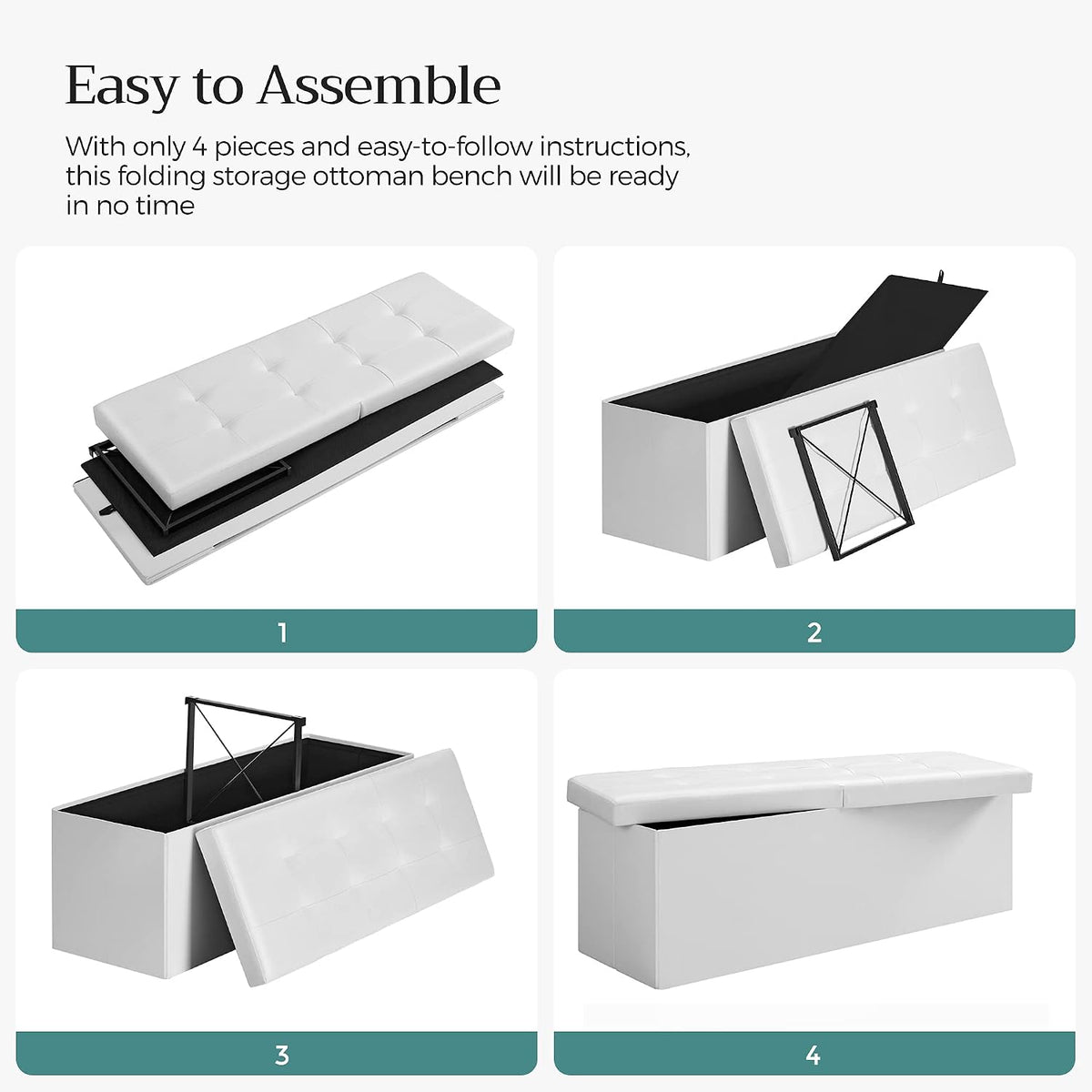 SONGMICS 43.3 Inches Folding Storage Ottoman Bench with Flipping Lid