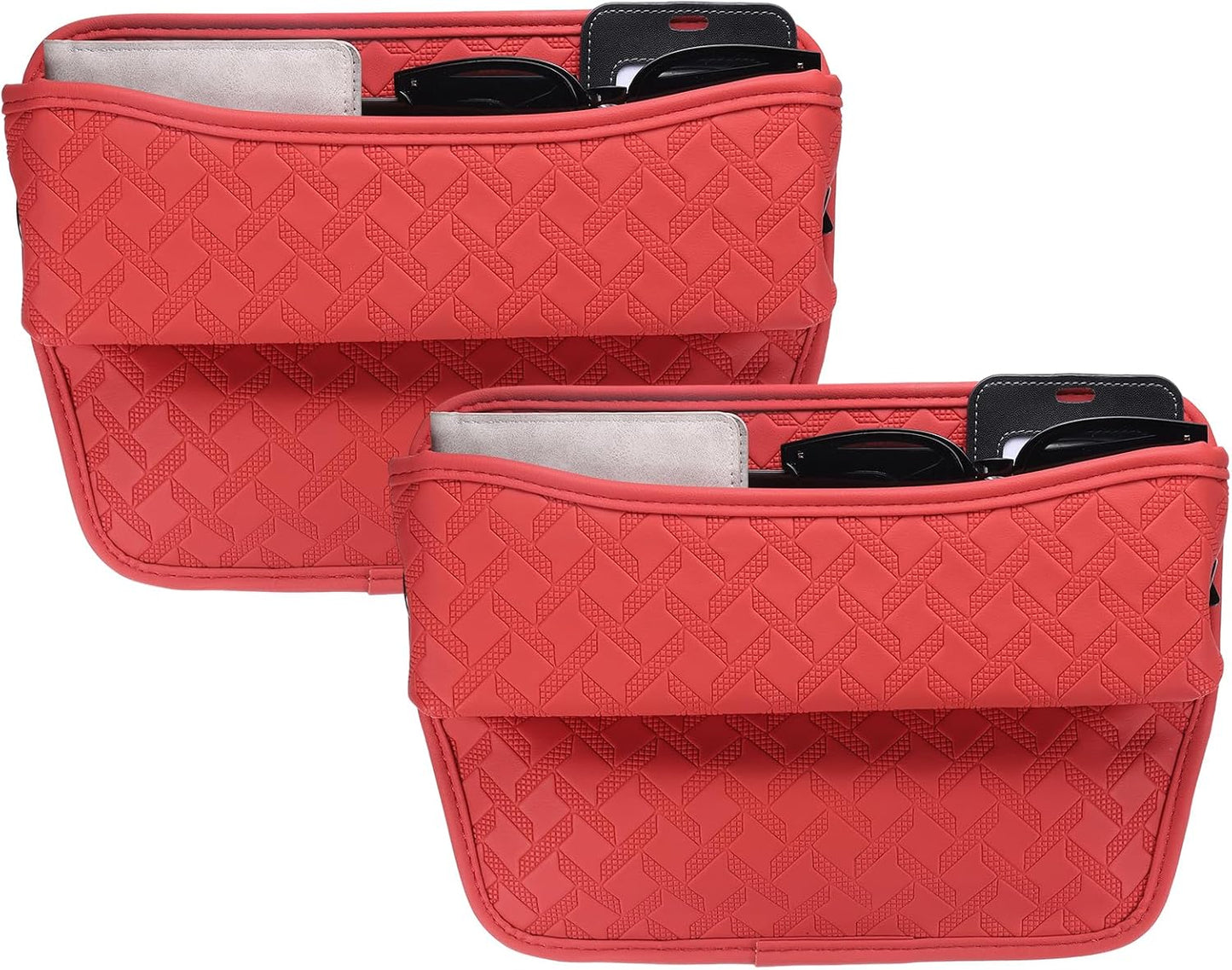 HARFINGTON 2pcs Car Seat Gap Filler Organizer 11.5 x 8 x 2.1 Inch Leather Universal Car Organizer Storage Box Between Seat and Console for Phone Sunglasses Keys, Brown