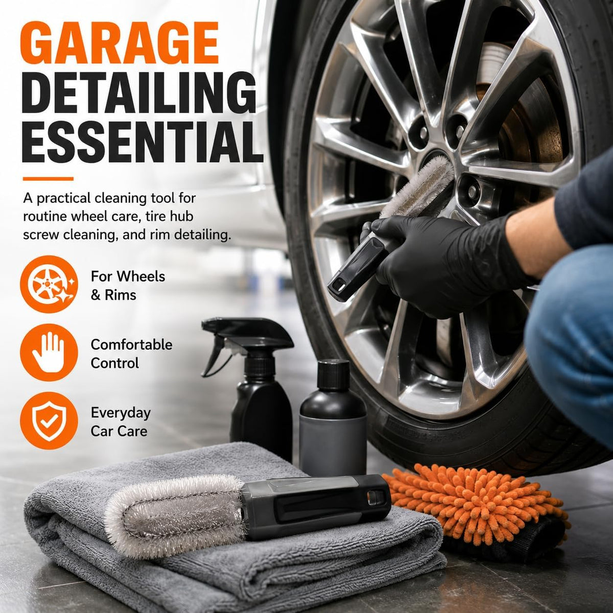 ULTCHNOVO Car Lug Nut Brush, Flexible Bristles Wheel and Rim Cleaning Tool