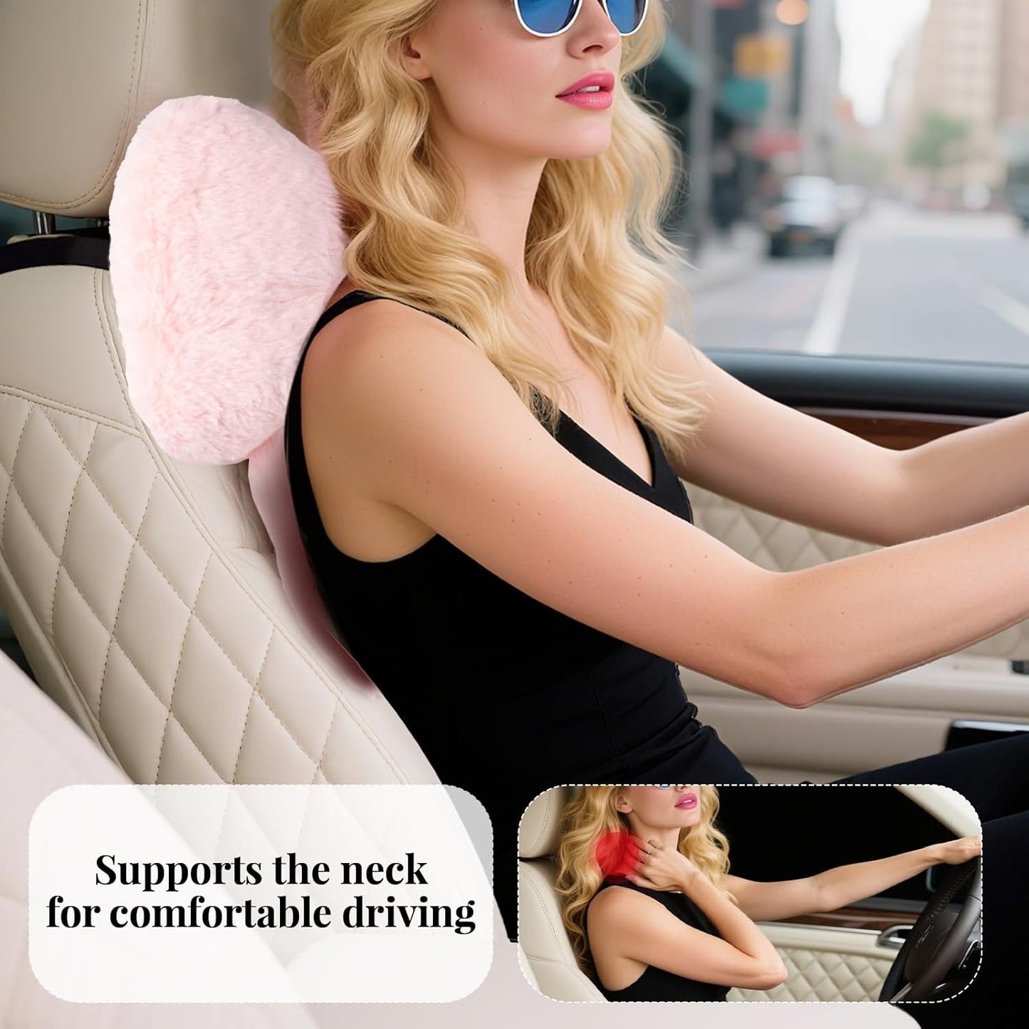 2 Pack Bow Car Headrest Pillows Plush Neck Pillows for Travel Driving Office Chair Head Support Cushions, Also Cute Car Decor Accessories for Women (Pink)