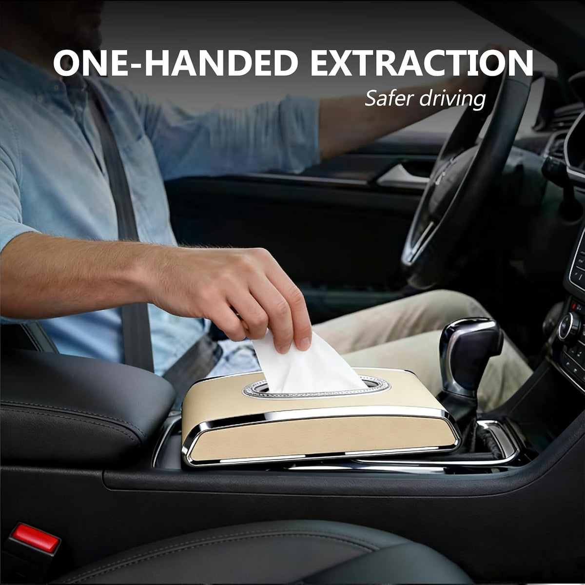 Car Tissue Holder, Armrest & Back Seat Organizer, Beige