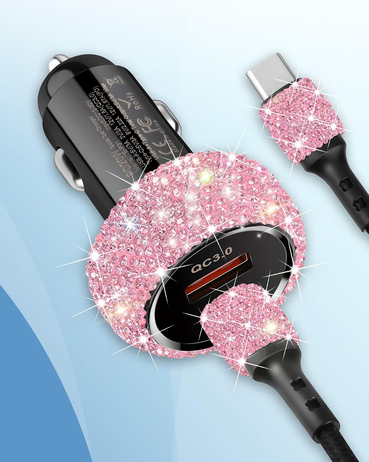 Bling Car Charger,Type C Charger Fast Charging,Cigarette Lighter Adapter