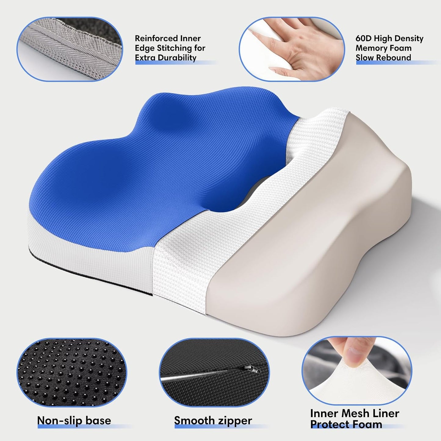 Memory Foam Seat Cushion for Office Chairs, Car Seat, Wheelchair, Desk Chair Pad - Extra Large Ergonomic Sciatica Coccyx & Tailbone Pain Relief Back Support Pillow for Long Sitting & Driving