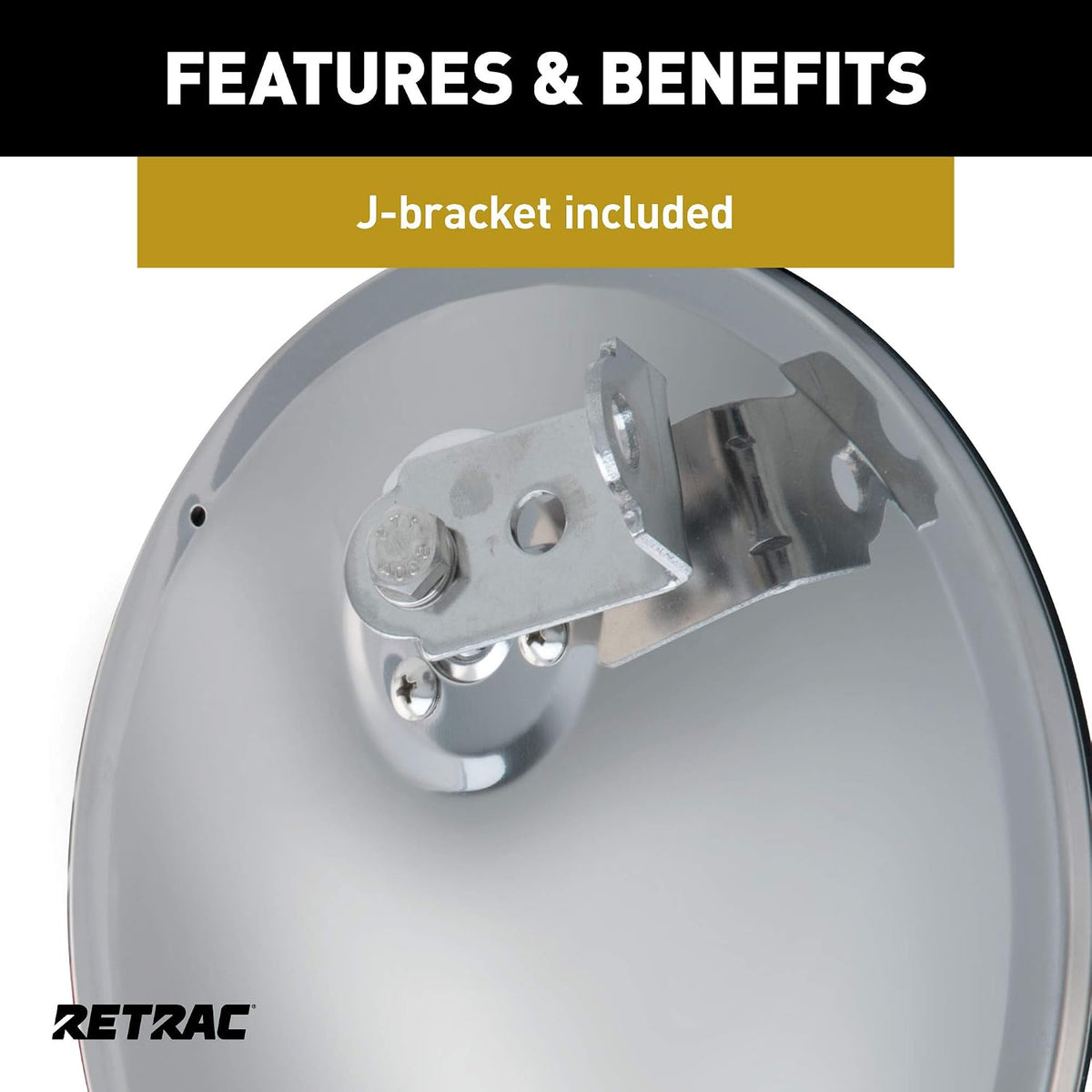 RETRAC 609838 7-1/2-Inch Stainless Steel Offset-Mount Convex Mirror Head with J-Bracket, Universal Driver or Passenger Side