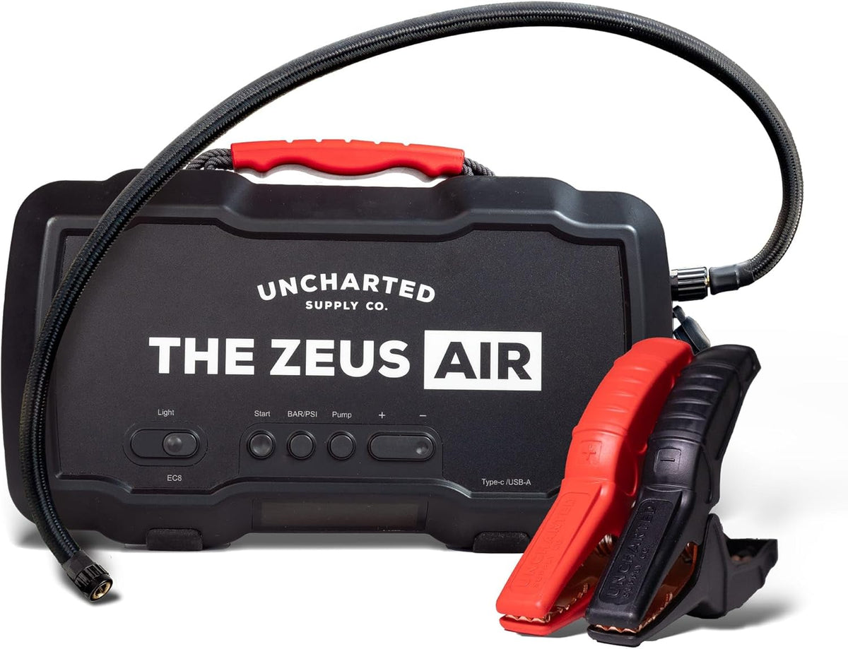 Uncharted Supply Co. Zeus Air, Portable 2000A Jump Starter, 150 PSI Tire Inflator & Compressor, 15,000mAh Power Bank with USB-C Fast Charging & LED Flashlight