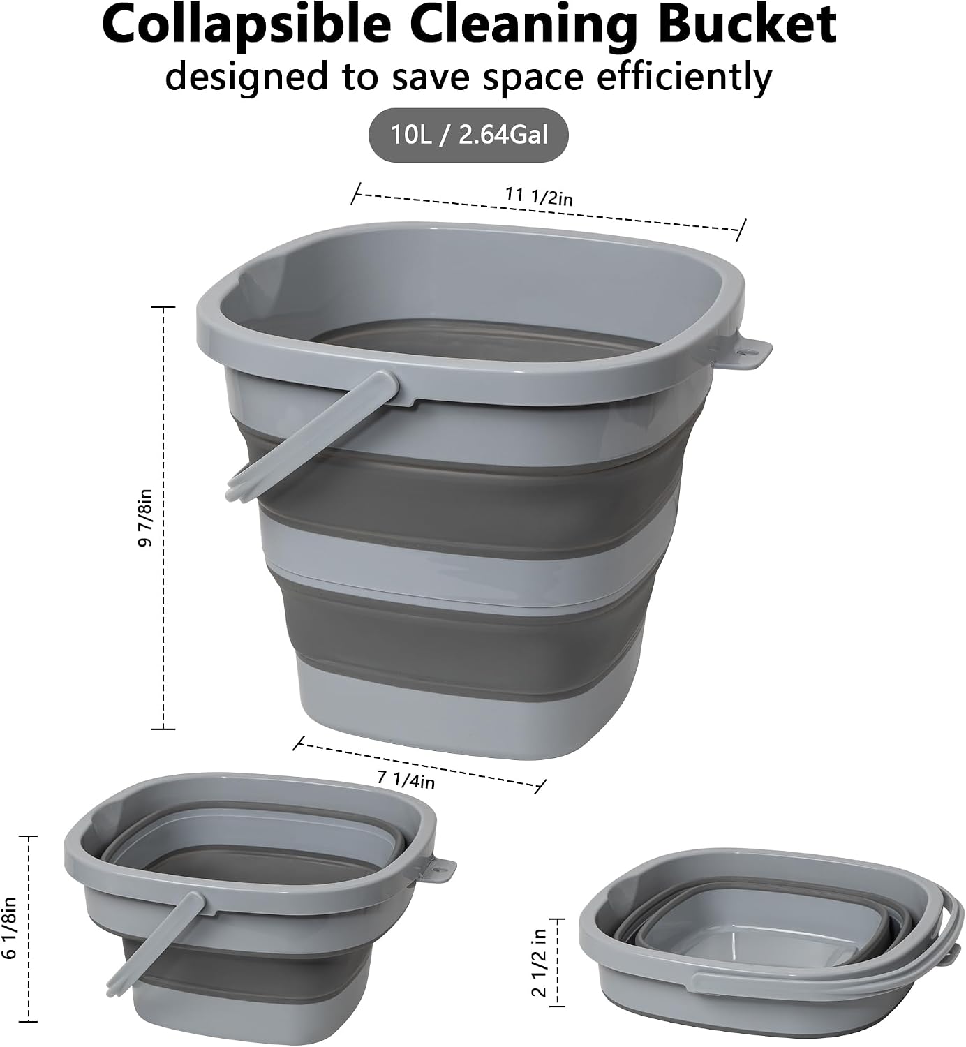 Collapsible Bucket, 2.6 Gallon 10L Mop Bucket for Cleaning, Car Washing, Portable Plastic Tub for Camping, RV, Beach, Fishing, Garden, Indoor and Outdoor Space Saving Wash Basin Ice Buckets