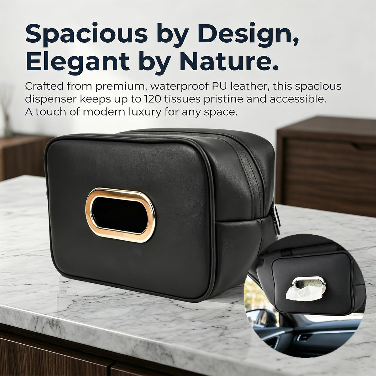 Car Tissue Holder, Large PU Leather Tissue Box Cover for Car
