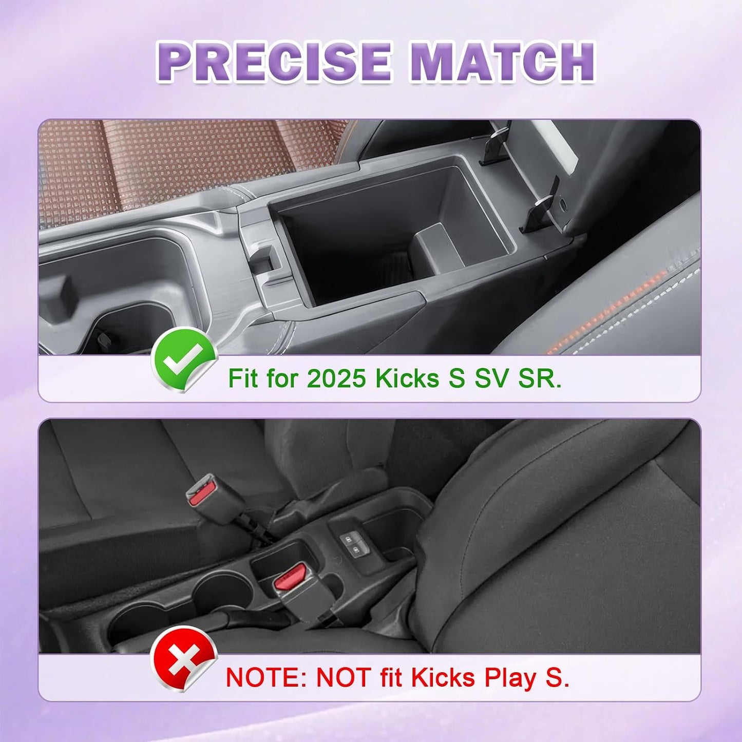 RUNROAD Center Console Organizer Tray Compatible with 2025 Nissan Kicks Accessories, Insert Armrest Storage Tray For Kicks S SV SR Middle Console Dividers Custom Coin Holder Glove Compartment