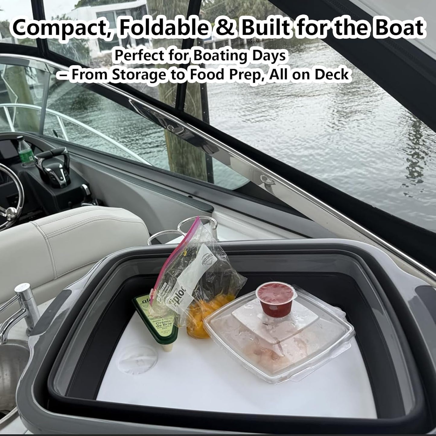 BBQ Prep Tub Collapsible with Cutting Board & Lid XXL 7.95 Gal / 66 lb Meat Marinating Basin & Barbecue Utensils - Grill Carry System - Outdoor - Gift for World Cup 2026