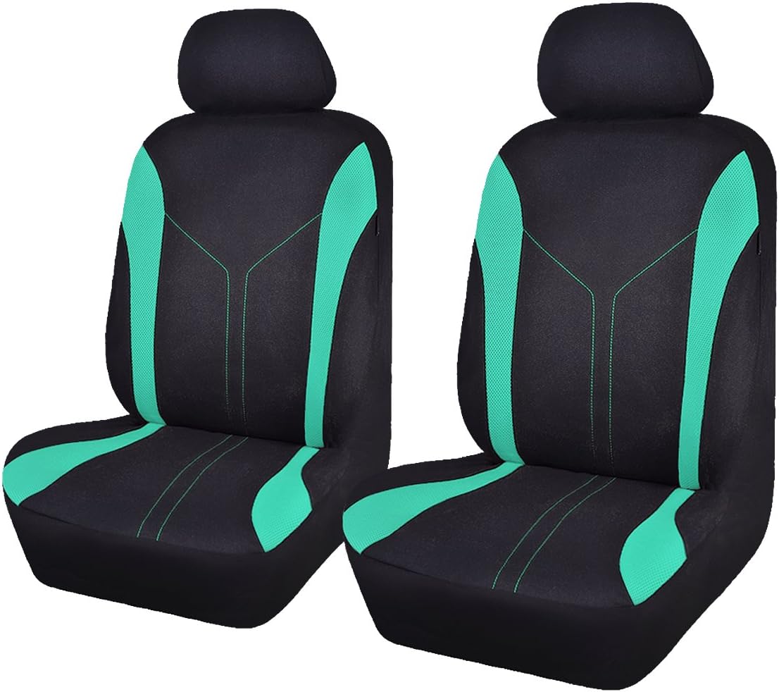 Flying Banner Car Seat Covers 2 Front Seats Mesh Fabric Splicing Polyester Cover Black with Green Color