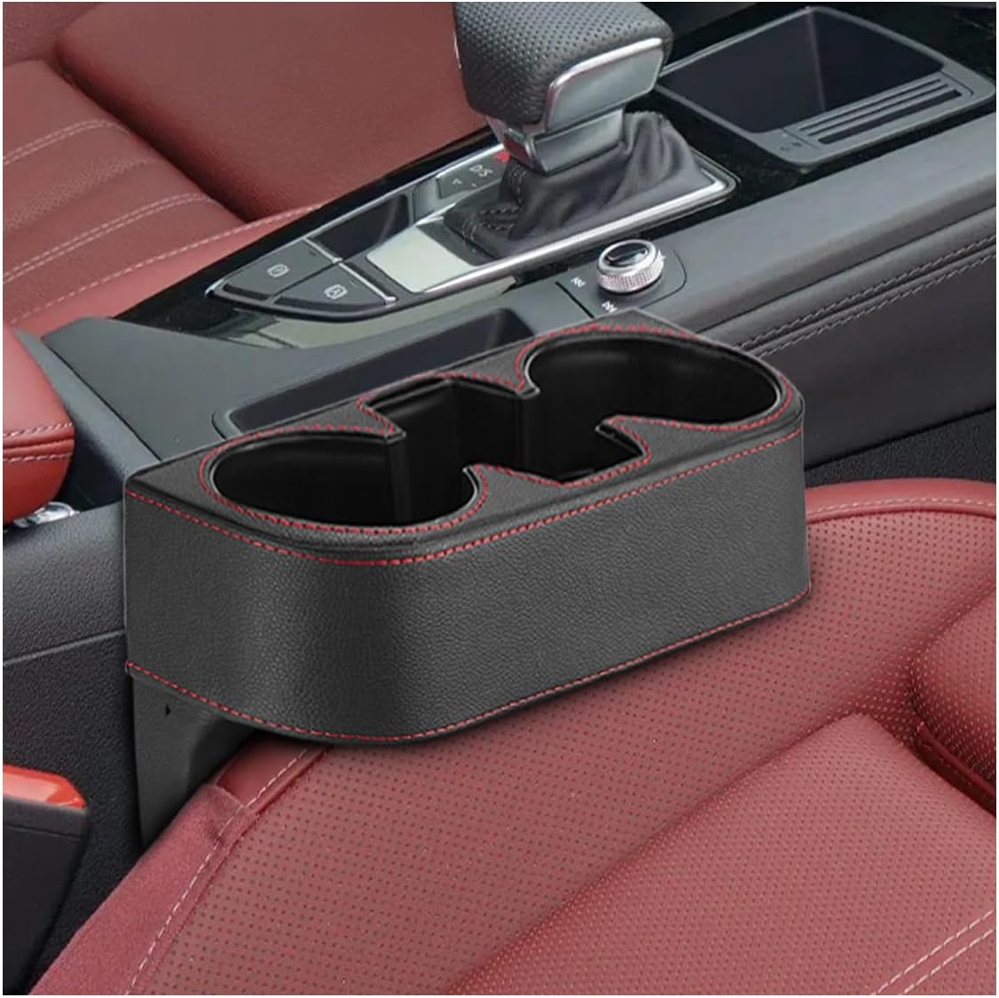 ZIMISI Car Cup Holder, Leather Front Console Gap Filler Organizer (Black) | Car Seat Gap Filler Storage Box, Multifunctional Car Cup Drink Holder, Coin Bucket, Cell Mobile Phone Holder