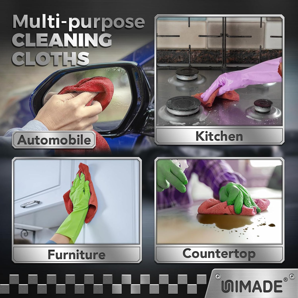 UNIMADE Shop Towels, 100 Pack Commercial Grade Work Rags Microfiber Towel