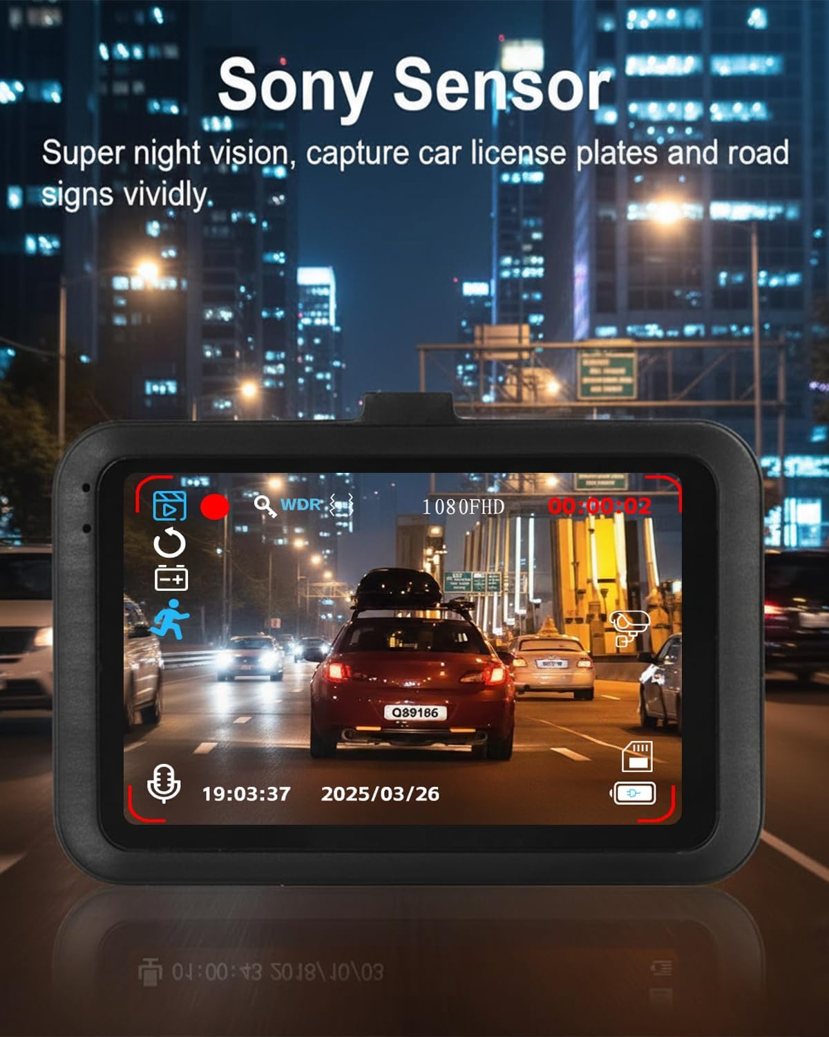 1080P Front and Rear Dash Cam, 3-in IPS Car Cam W/32GB Card