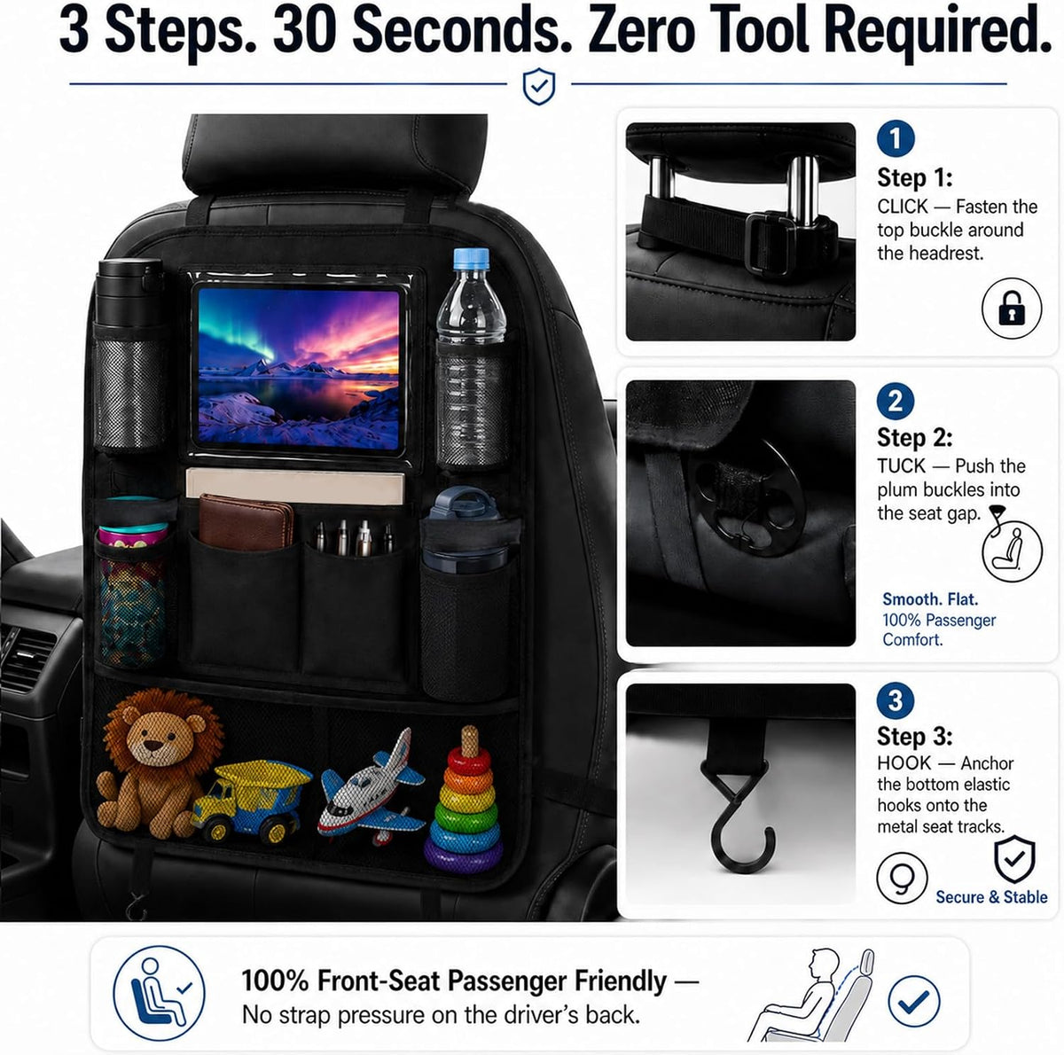 Backseat Car Organizer Universal Seat Back Storage Protector 2 Pack