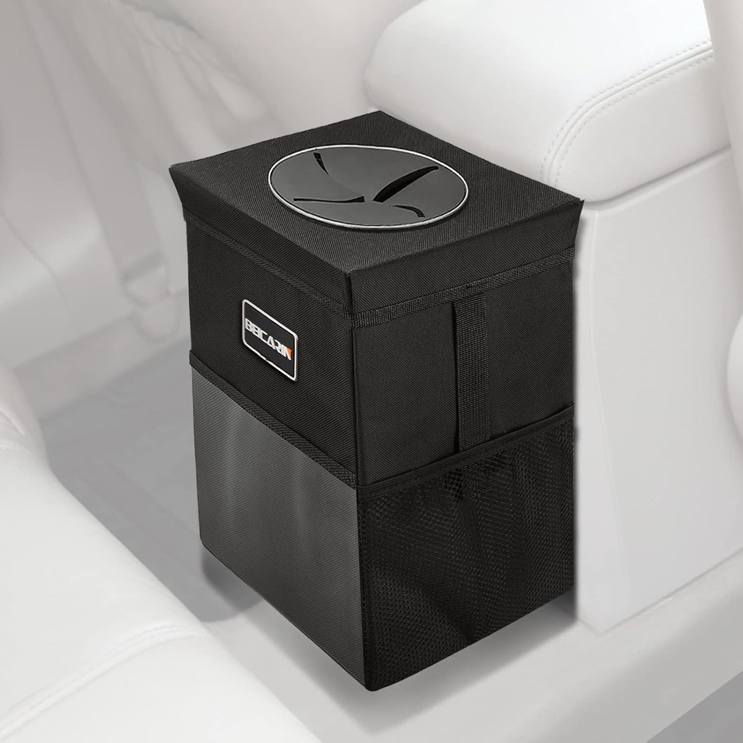 Car Trash Can with Lid - Trash Bag Hanging with Storage Pockets Leak-Proof SUV Organizer Collapsible and Portable Waterproof Truck Garbage Bin, 2.6 Gal Large Capacity Multipurpose Trash Bin for Van