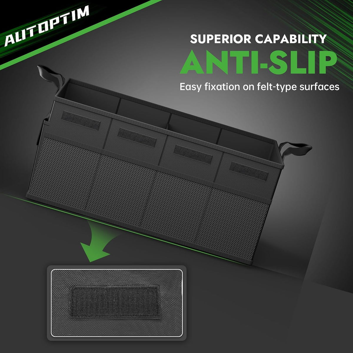AUTOPTIM Car Trunk Organizer - 65L Collapsible Car Organizer with Non Slip Bottom & Multiple Pockets for Groceries, Trunk Storage with Base Panel for SUV Sedan Van, 2 Compartments (Black, Large)