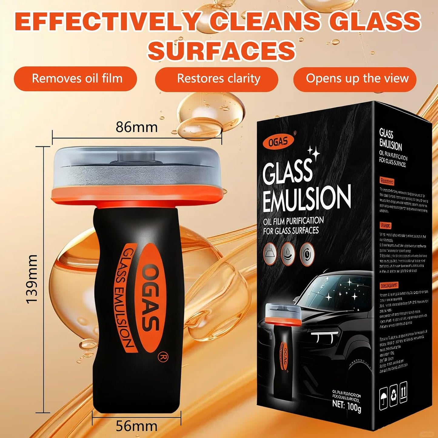 2PCS Glass Emulsion Cleaner & Glass Oil Film Remover for Cars – Roll-On Glass Guard with Brush,Handle Oil Film Remover&Windshield Cleaner For Cars Window,Removes Oil Film & Smudges,Anti- Fog Brush
