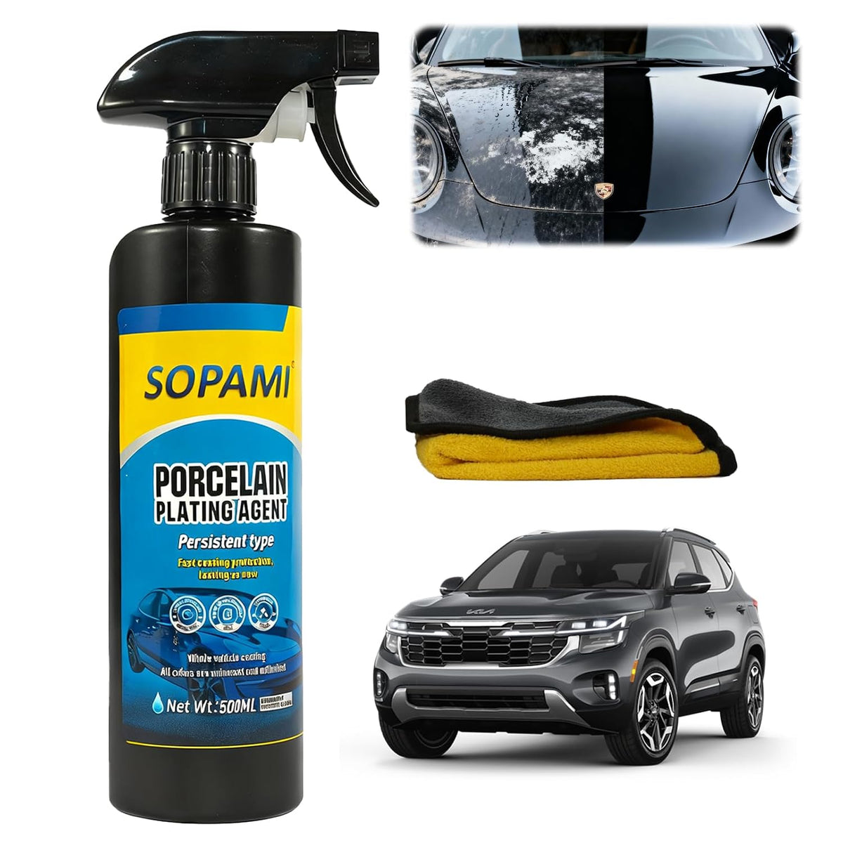 Car Coating Spray, SOPAMI 3-in-1 High Gloss Polish Scratch Remover, Waterless Car Wax Spray for Shine Protection, Nano Hydrophobic Quick Detailer for Paint, Glass, Plastic Metal Surfaces