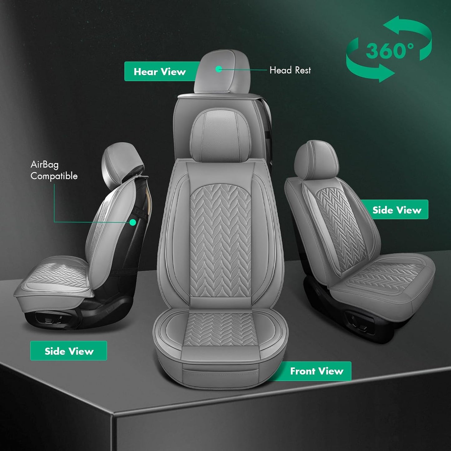 SCITOO 2PCS Car Seat Covers, Waterproof Front Seat Covers Automotive Seat Covers Vehicle Seat Covers Car Seat Protector Seat Cover Set for Cars SUV Pick-up Truck Sedan (2PCS Front, Gray)