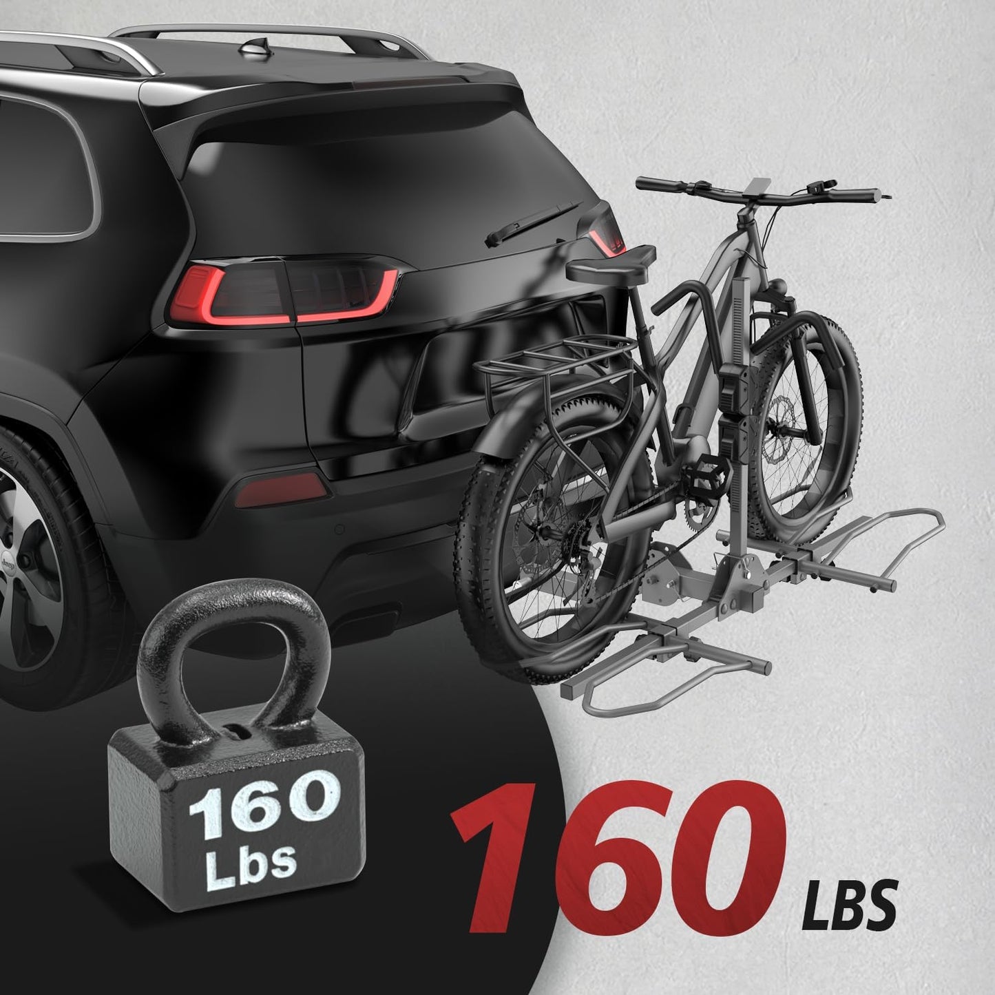 2-Bike Rack Hitch for Car, 160 Lbs Hitch Mount Platform Style Bicycle Carrier, Smart Tilting & Easy Fold for Car SUV Truck RV with 2”Receiver, Bike Rack Fits Up to 5-Inch Fat Tire E-Bikes