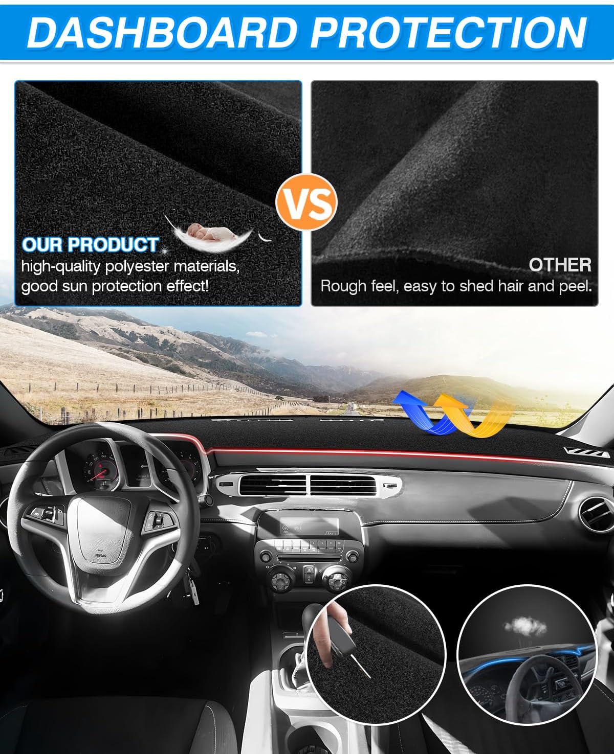 CARTIST Black Dash Cover for Chevrolet Camaro 2010-2015 Dashboard Cover Mat
