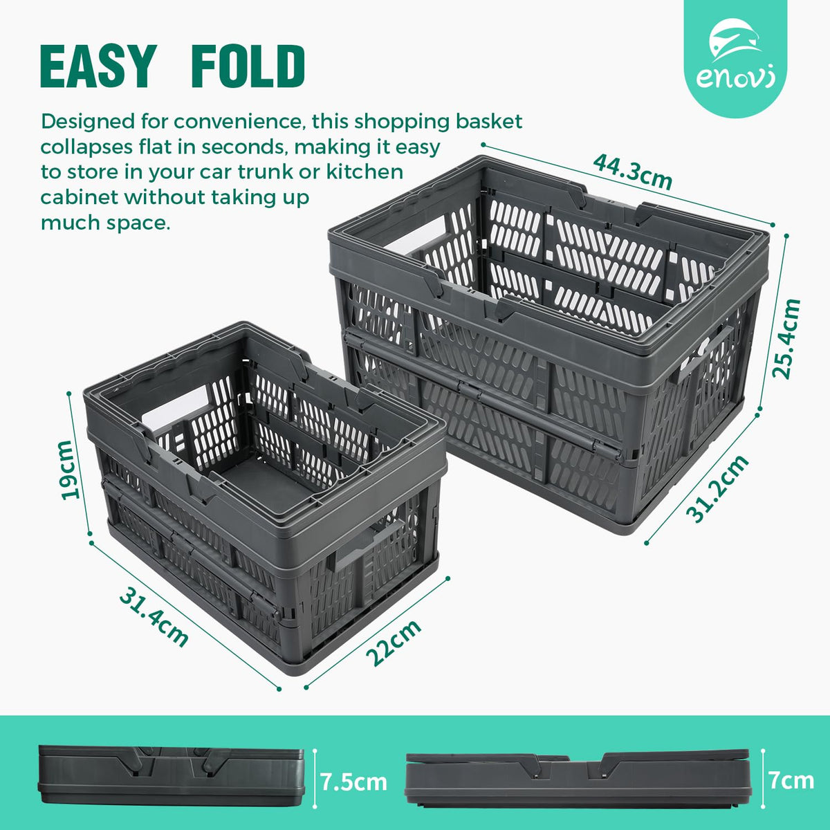 EasyFold Collapsible Crate, Collapsible Shopping Basket, Milk Crate, 3 Pack (9L (2.4 Gal), Grey)