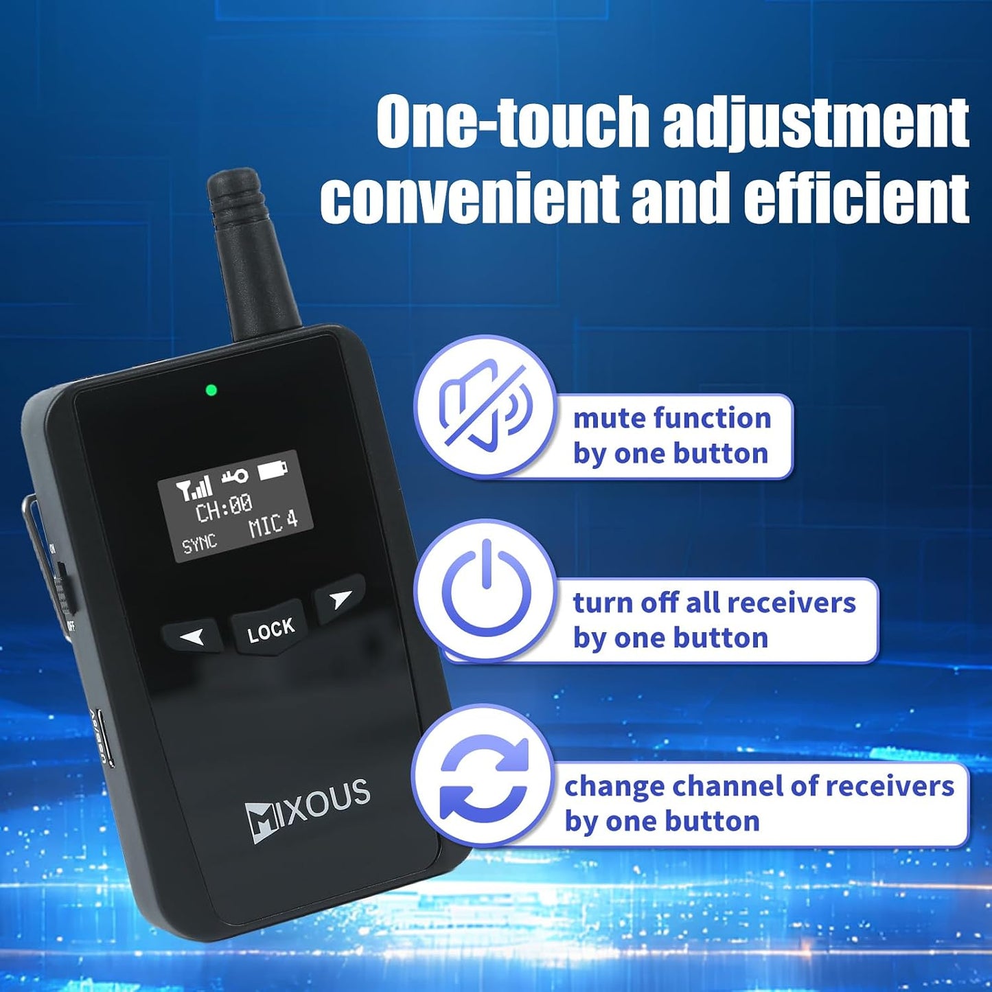 Wireless Tour Guide System with Charging and Carry Case. 200m, 16kHz High-Fidelity Sound Church Translation, Headsets for Plant, School, Simultaneous Interpretation (1Tx 15Rx)