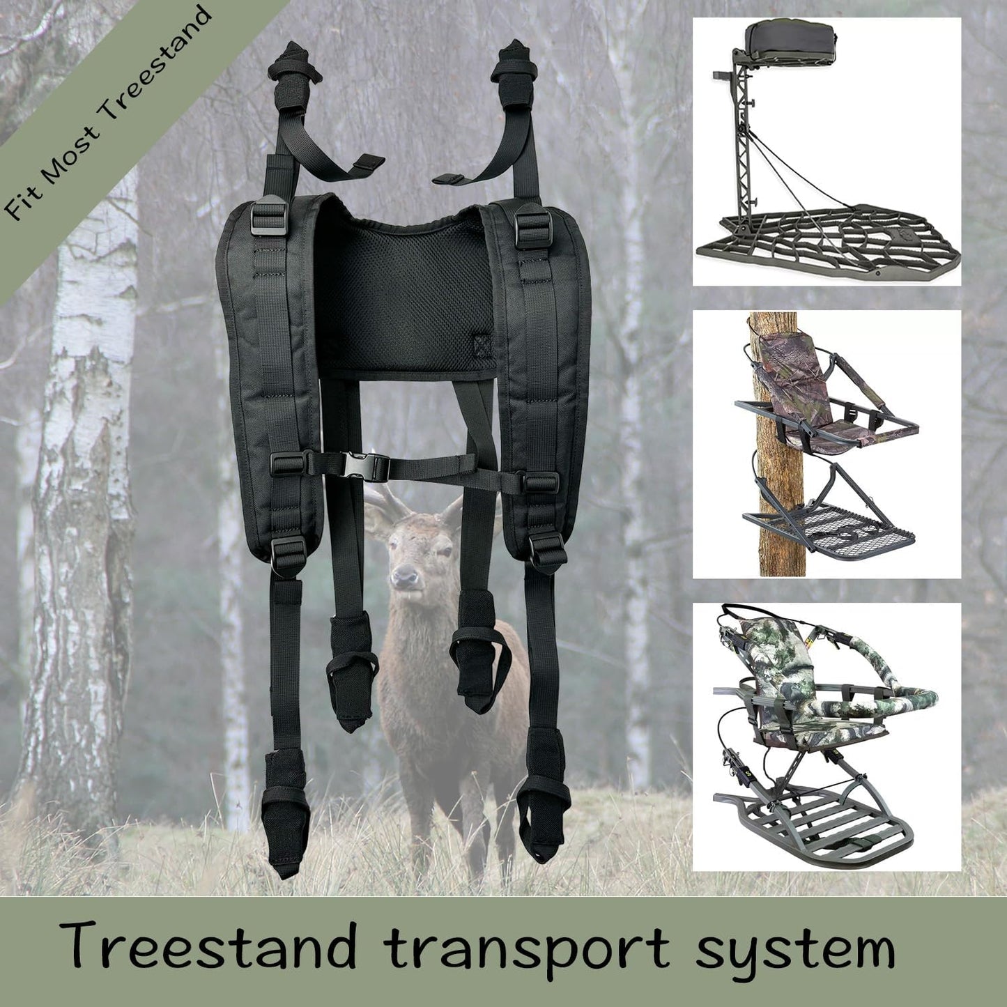 Tree Stand Backpack Straps Treestand Transport System Lightweight Universal Climber Carrier Shoulder System Comfortable Deer Hunting Climbing Carrying Pack Fits Most Tree Stands Black