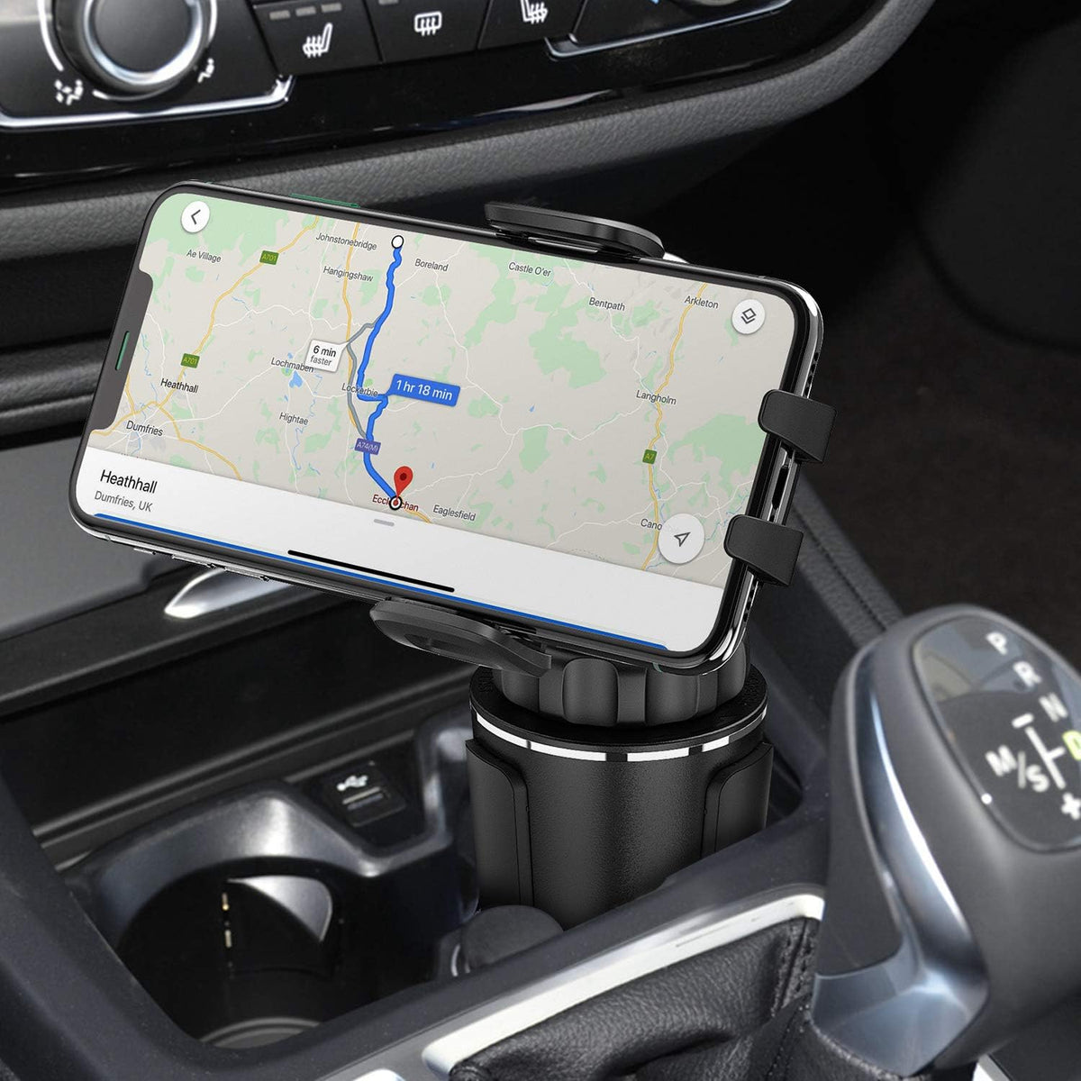 Cup Holder Phone Mount, Adjustable Long Neck Cellphone Holder for Car, Upgraded Version, Cup Phone Holder for Car with Expandable Side Arms, Compatible with iPhone Samsung Google & All Phones