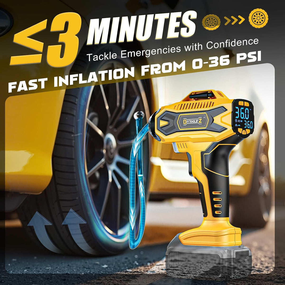 DIYtoolifz 160PSI Portable Tire Inflator Compatible with Dewalt 20V Battery