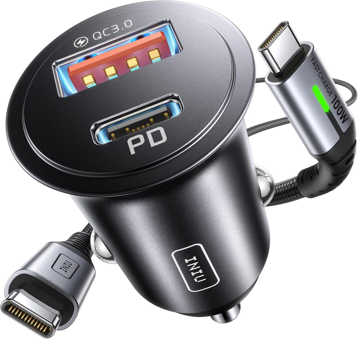 INIU Car Charger, Total 60W Cigarette Lighter Charger with 100W USB C Cable