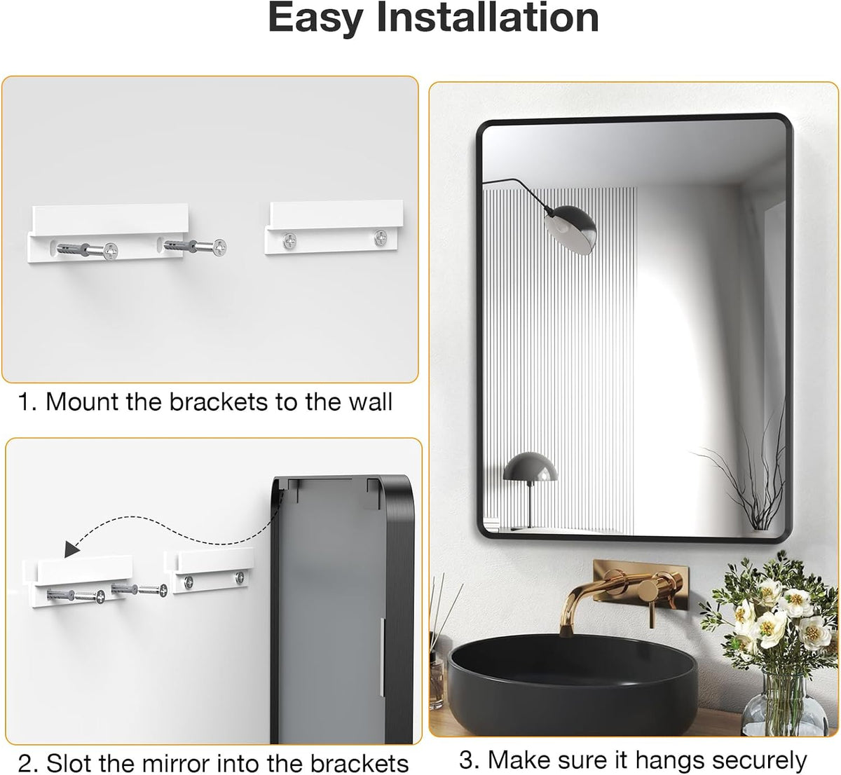 20x28 inch Black Bathroom Mirror, Wall Mount Vanity Mirror