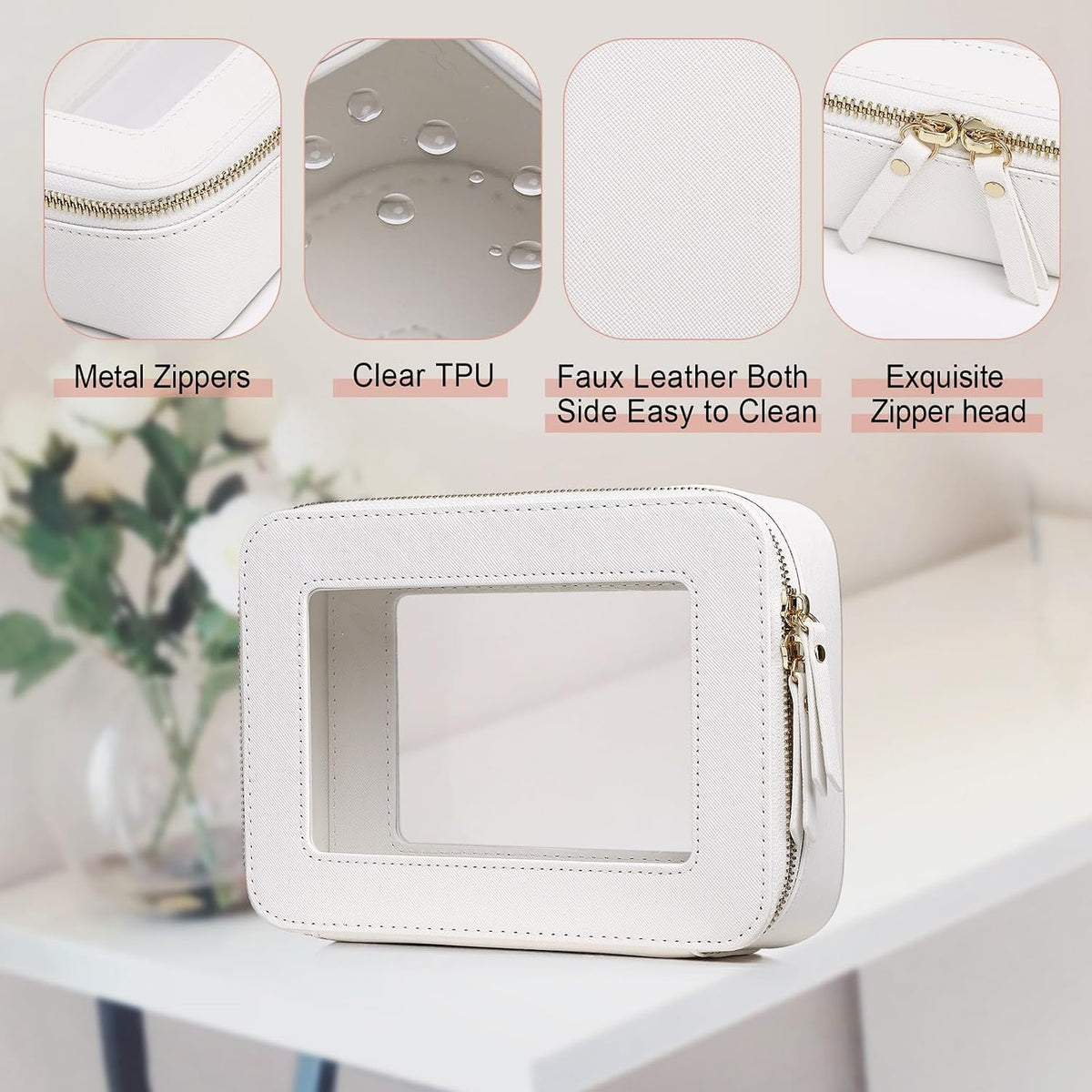 Pinkmik Clear Makeup Bag, (White, M)