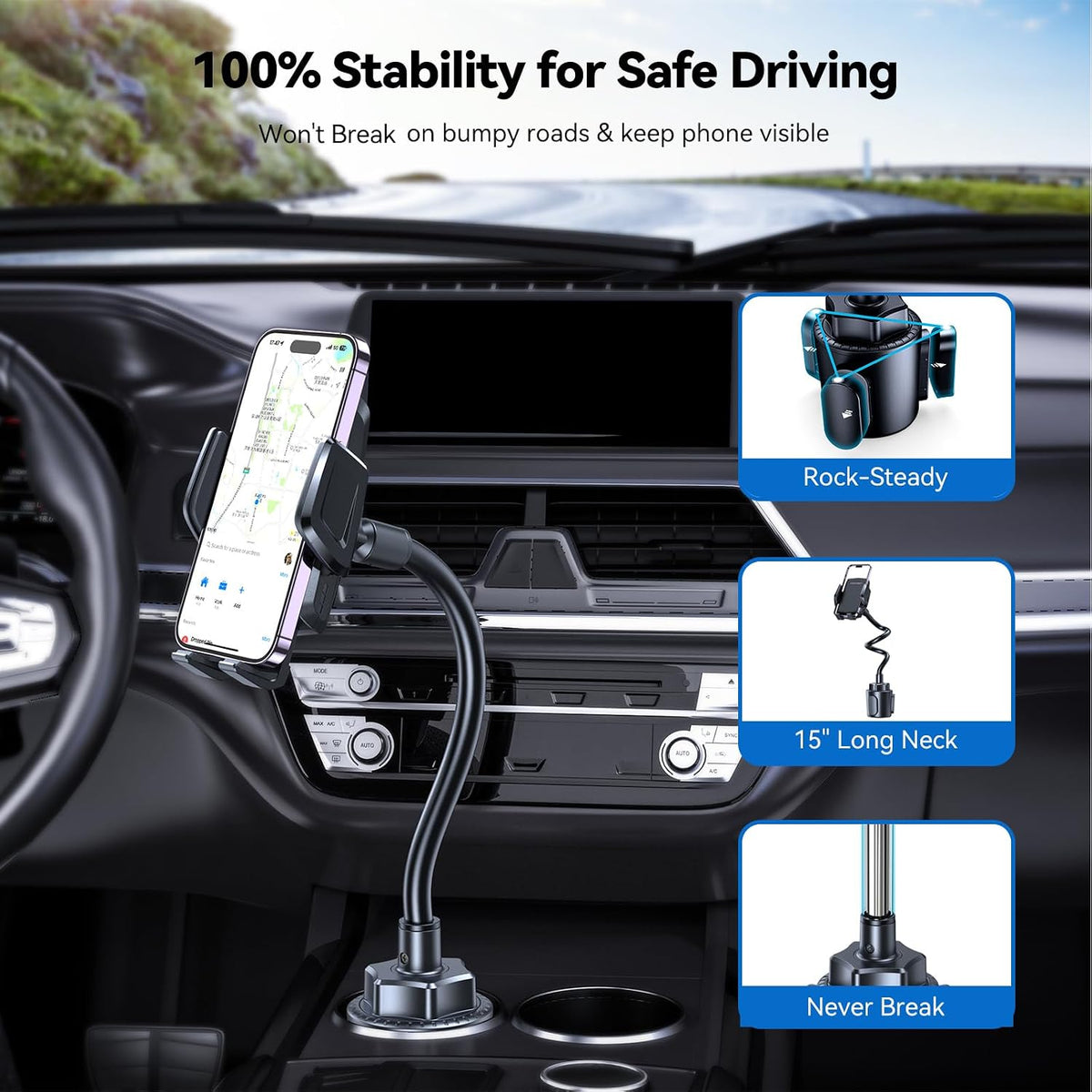 TECKNET Cup Holder Phone Mount,Dual-Mode Fixation System