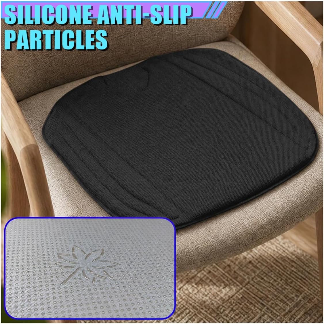 Car Seat Cushion Pad, Comfort Breathable Automotive Seat Protector with Non Slip Bottom, Universal Vehicle Interior Pressure Relief Mat for Car, Office, Home (Black)