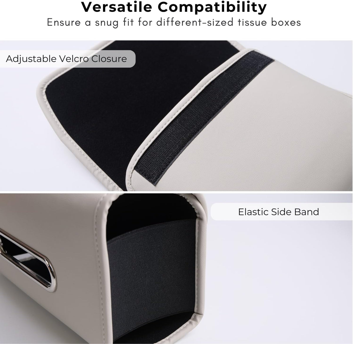 Car Tissue Holder, Ompellus Premium PU Leather Tissue Box Holder for Car Seat Back, Extra Large Tissue Box Cover Rectangle Fits for Regular Size Tissues (Beige)