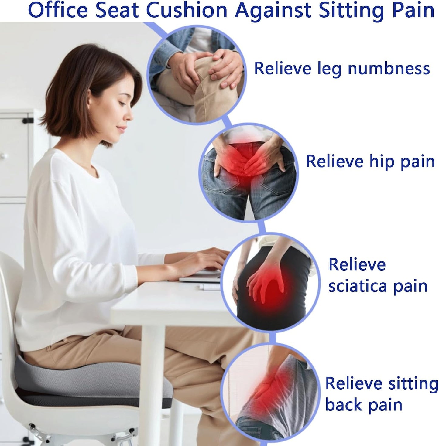 Seat Cushions for Office Chairs Wheelchair Cushion for Long Sitting Back Pain，Memory Foam Seat Car Computer Desk Chair Cushion，Coccyx Cushion for Tailbone Pain Relief Cushion Office Chair Black Blue
