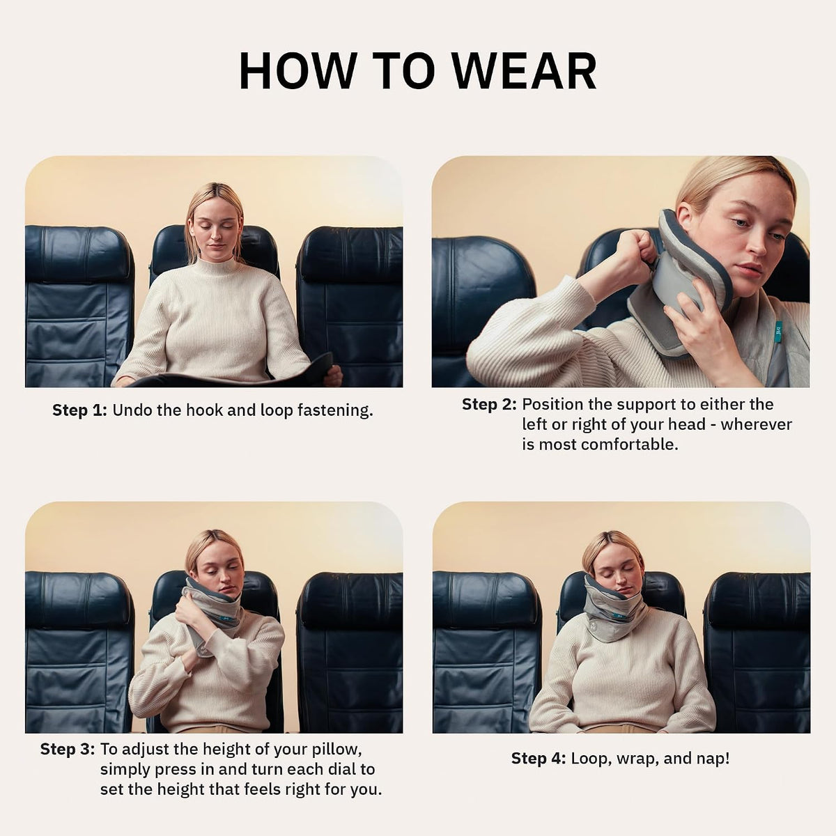 Trtl Pillow Plus - Airplane Neck Pillow for Traveling - Height-Adjustable, Breathable Travel Pillow for Head and Neck Support While on Planes, Cars, and Trains - Machine Washable