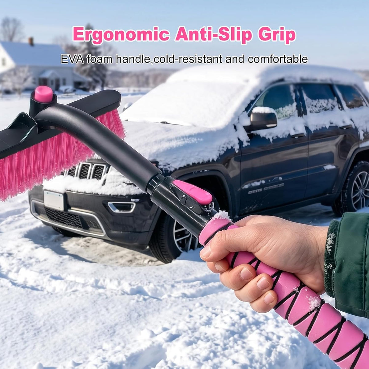 44 Inch Extendable Snow Brush for Car, Ice Scraper with Brush