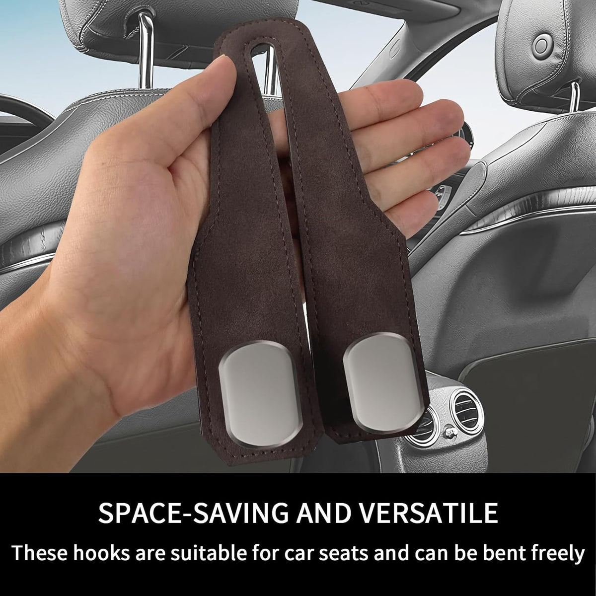 Car Purse Hook, Car Seat Headrest Hooks, Brown Leather 4 Pack