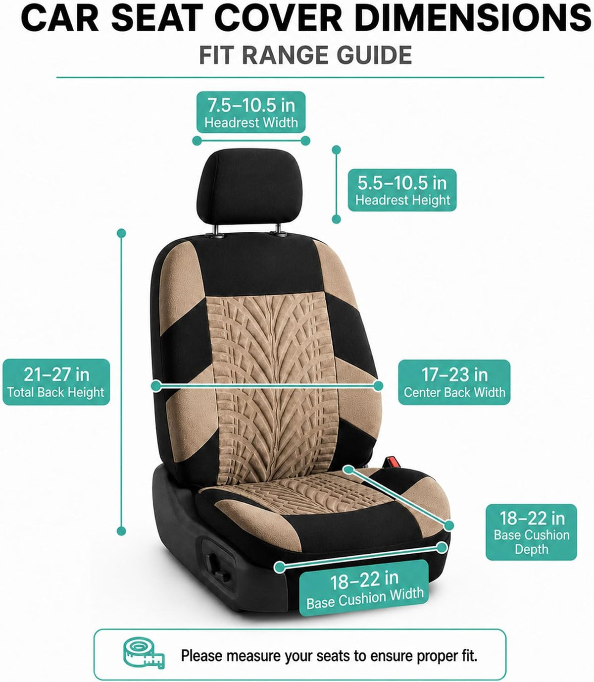 FH Group Front Set Travel Master Car Seat Covers - Covers for Low Back Car Seats with Removable Headrest, Universal Fit, Automotive Seat Cover, Airbag Compatible Car Seat Cover for SUV, Sedan Beige
