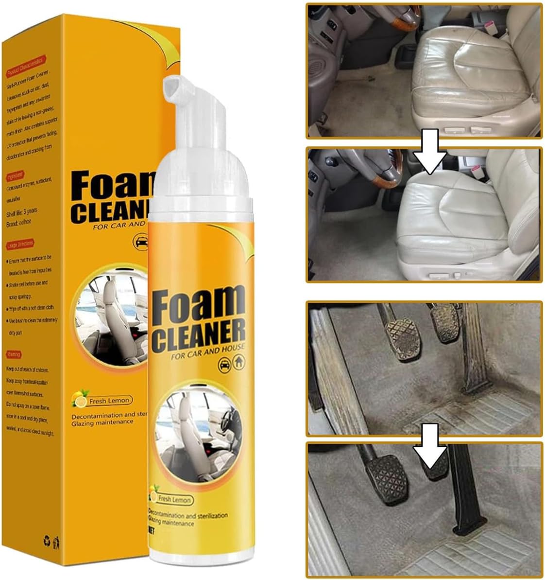 Foam Cleaner – Multi-Purpose All-Surface Cleaner for Car Interior & Household Use – Upholstery, Leather, Plastic, Fabric & Hard Surfaces – Easy Spray & Wipe Formula