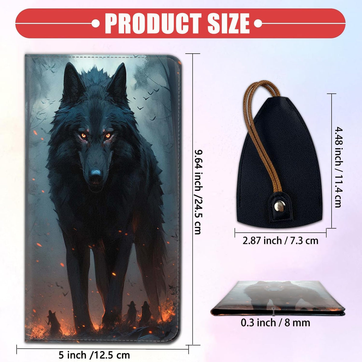 Car Document Holder with Magnetic Shut, Car Registration & Insurance Card Holder, Waterproof PU Leather Glove Box Organizer Vehicle Accessories Driver License for Women/Men, Wolf Pattern