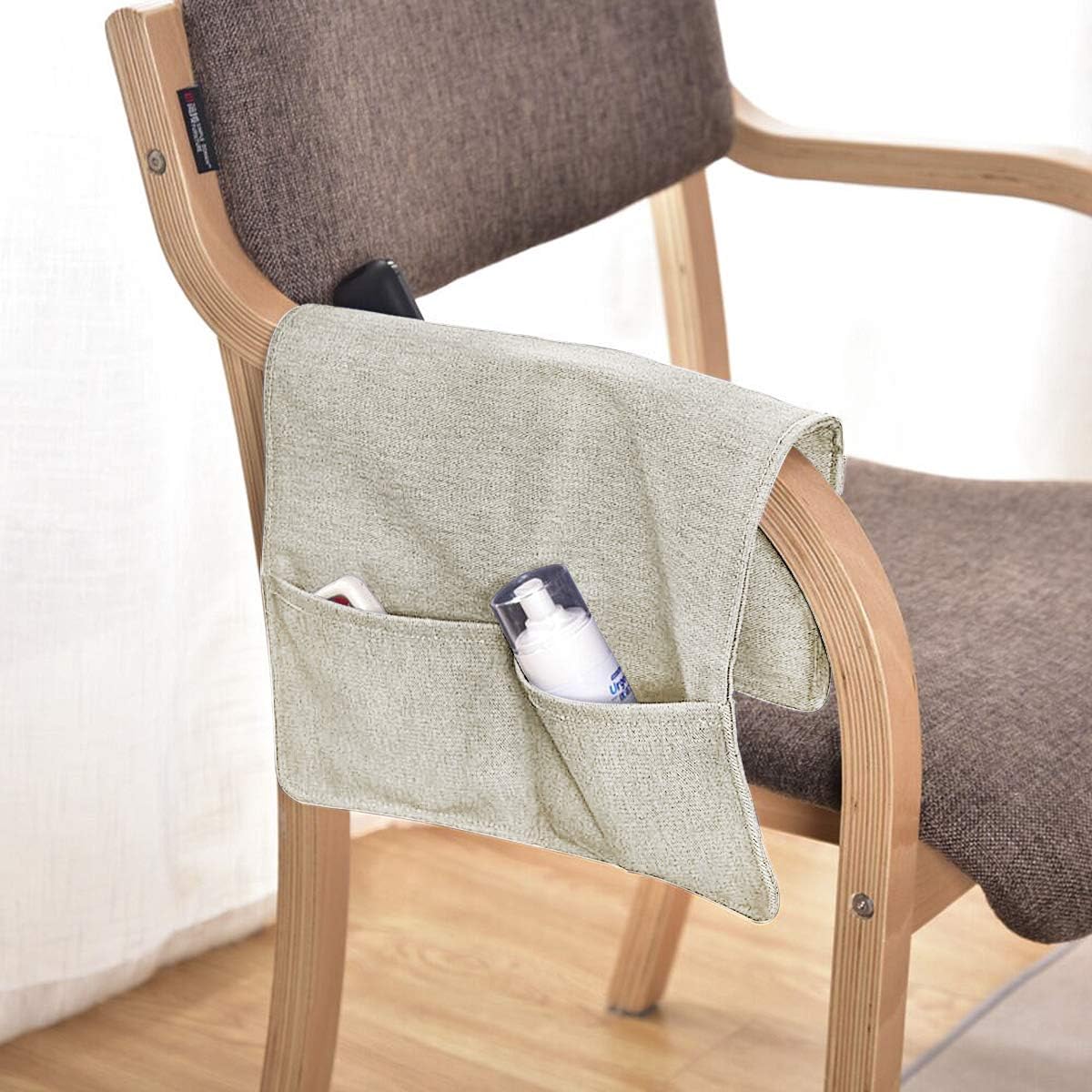 IPENNY No-slip Leather Sofa Couch Remote Control Holder Chair Armrest Caddy Pocket Organizer Storage Bag for Cellphone Tablet Notepad Book Magazines DVD Eyewears Drinker Snacks Holder Pouch