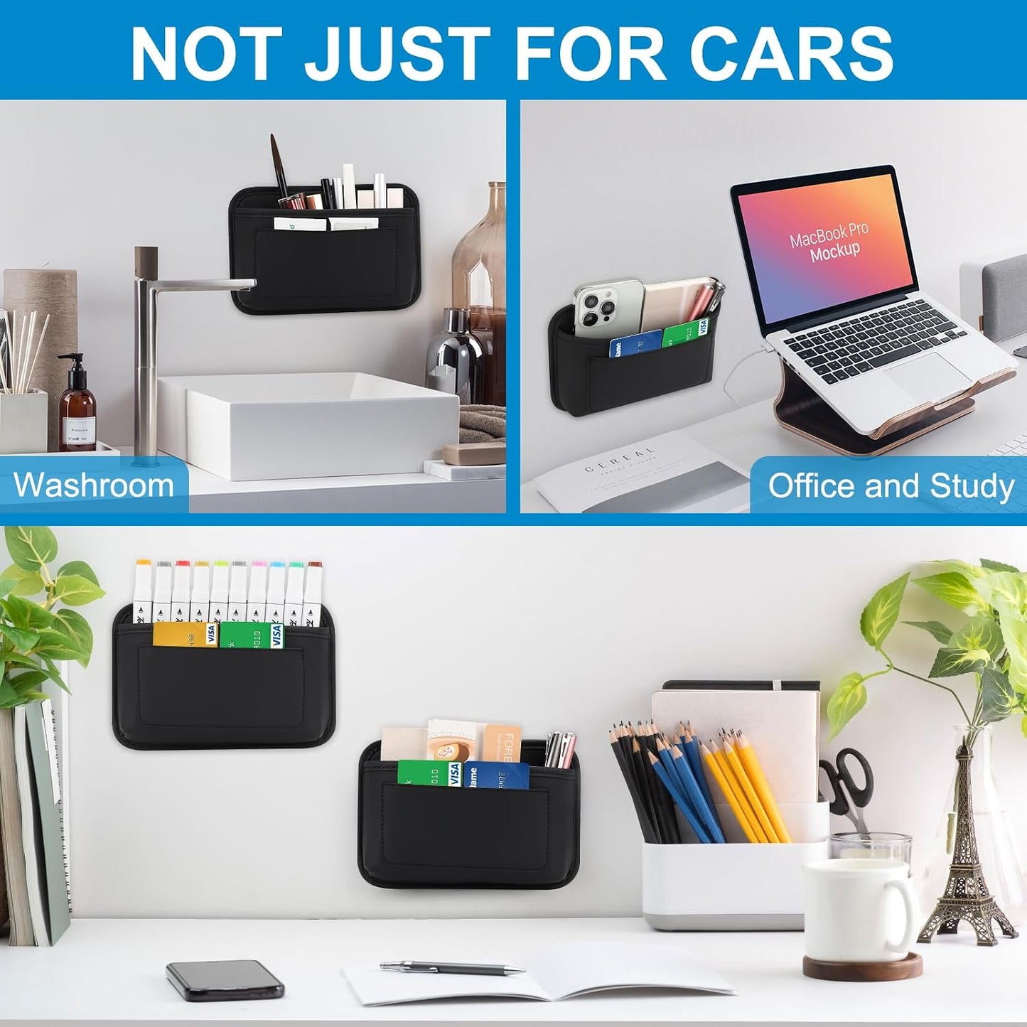 Accmor 2pcs Universal Car Side Pocket Organizer, PU Leather Car Pocket Pouch Cell Phone Sunglasses Holder Organizer Accessories for Car Seat, Door, Window, Console