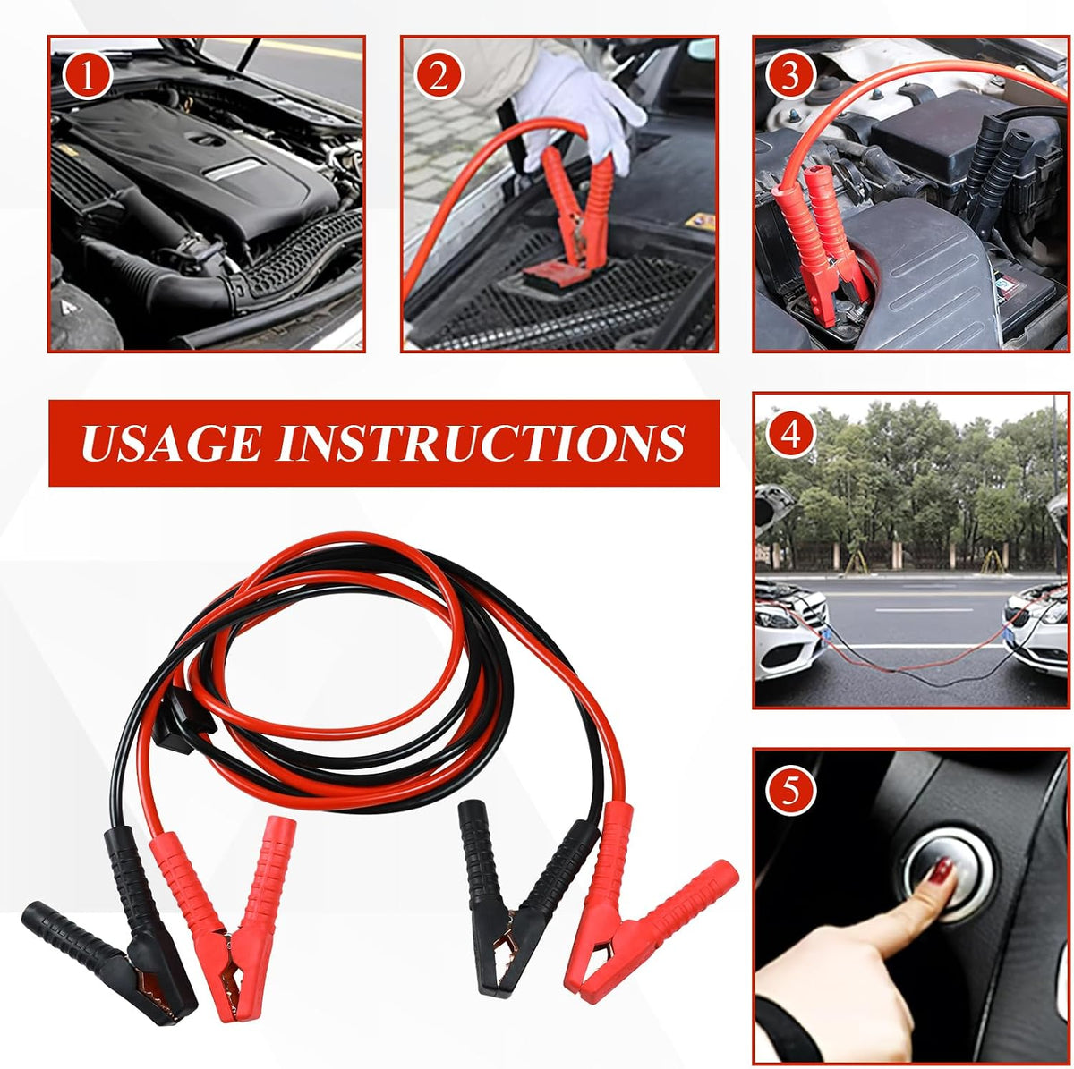 Wuyaoyao 2PCS Jumper Cables for Car Battery, 2000A 10Feet Battery Jumper Cables with Carrying Bag & Alligator Clips, Automotive Booster Cable for Jump Starting Dead or Weak Batteries (10 ft)