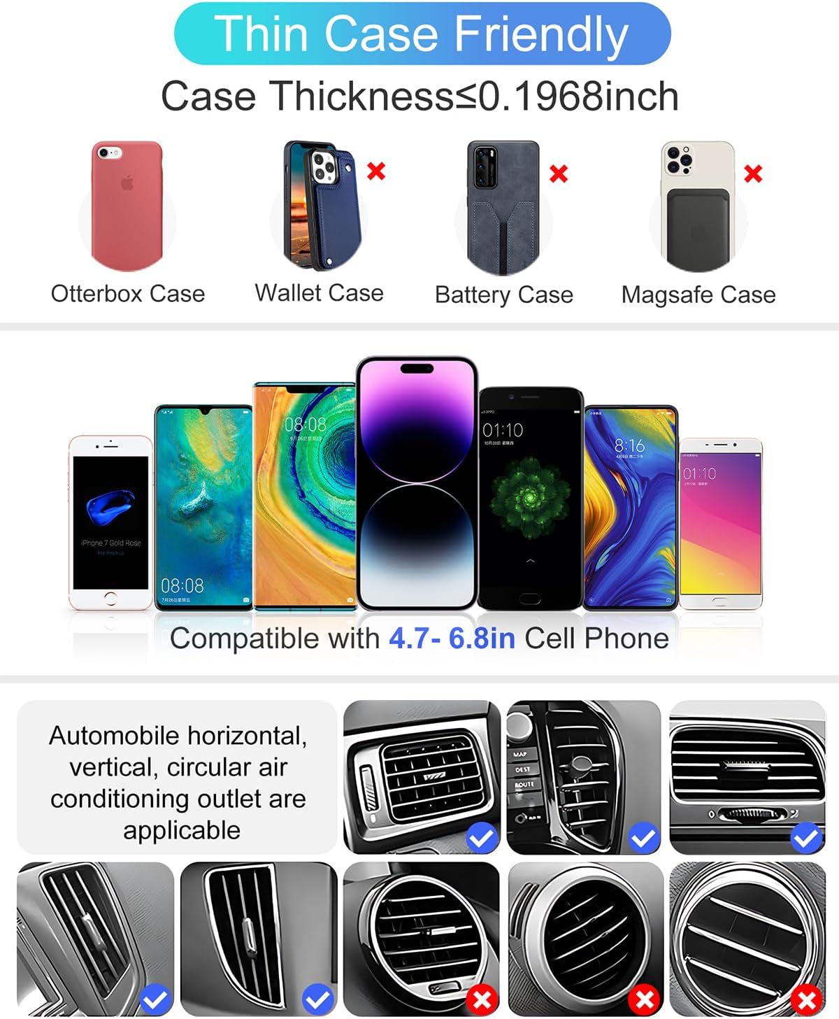 Bilious Wireless Car Charger, Phone Mount for Car Wireless Charger Smart Sensor Air Vent, Automatic Clamping Phone Holder Compatible with iPhone 15/14/13/12/11/XS/XR/8, Samsung S22/S21/S20/Note 20
