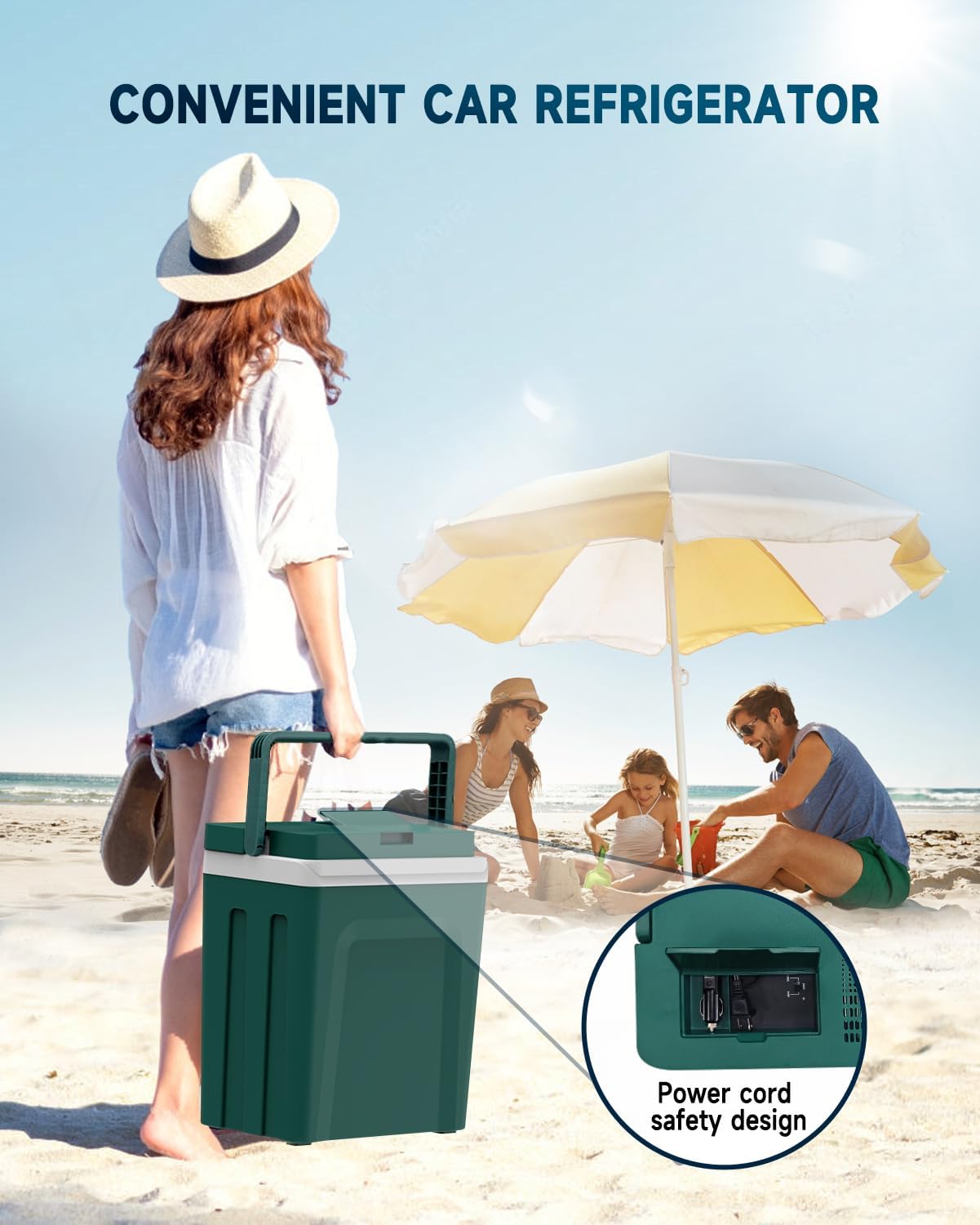 SubSun 27 Quart Electric Cooler and Warmer with Handle, Portable Thermoelectric Fridge, Car Fridge Cooler with 12V DC & 110 AC for Camping, Travel & Picnics, Green