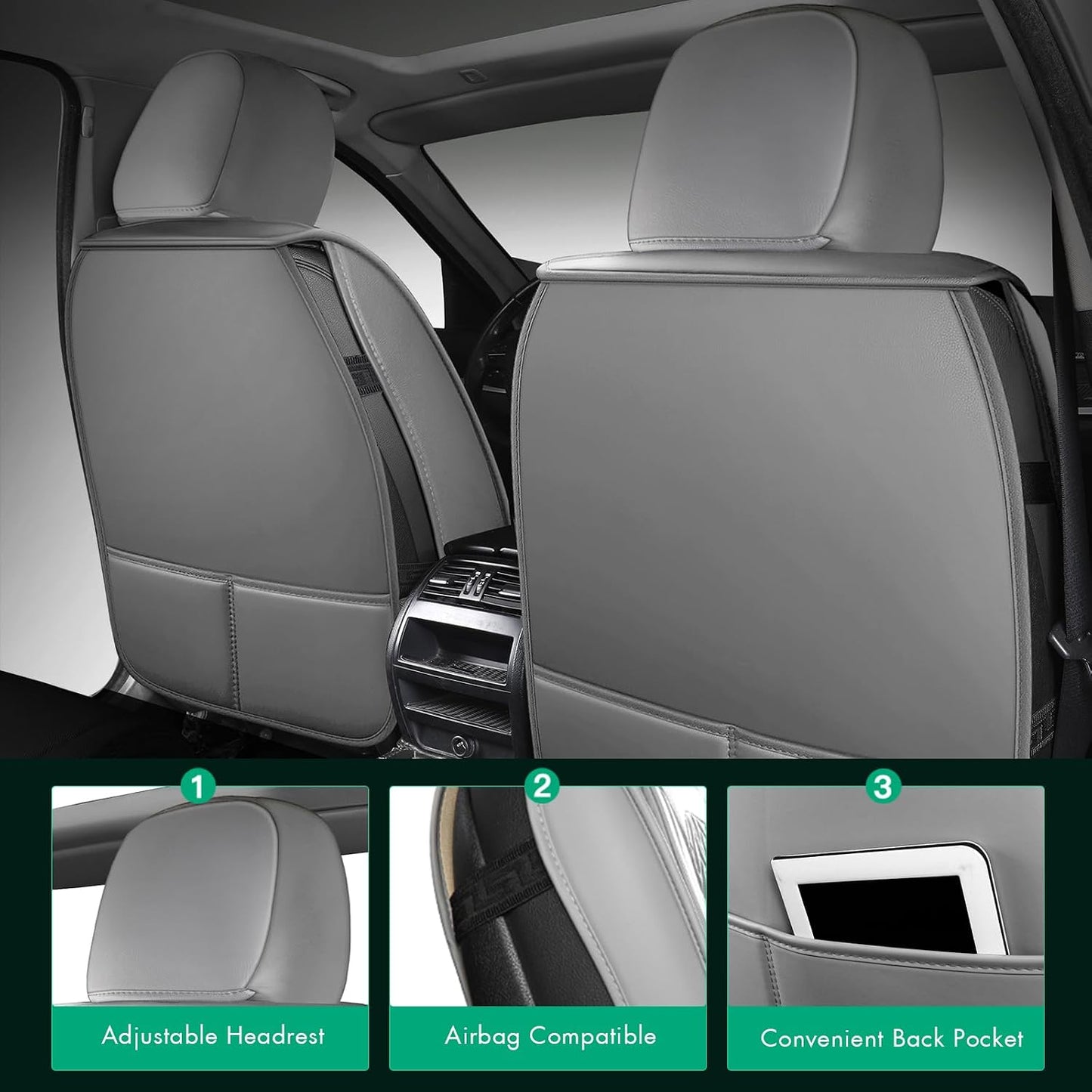 SCITOO 2PCS Car Seat Covers, Waterproof Front Seat Covers Automotive Seat Covers Vehicle Seat Covers Car Seat Protector Seat Cover Set for Cars SUV Pick-up Truck Sedan (2PCS Front, Gray)