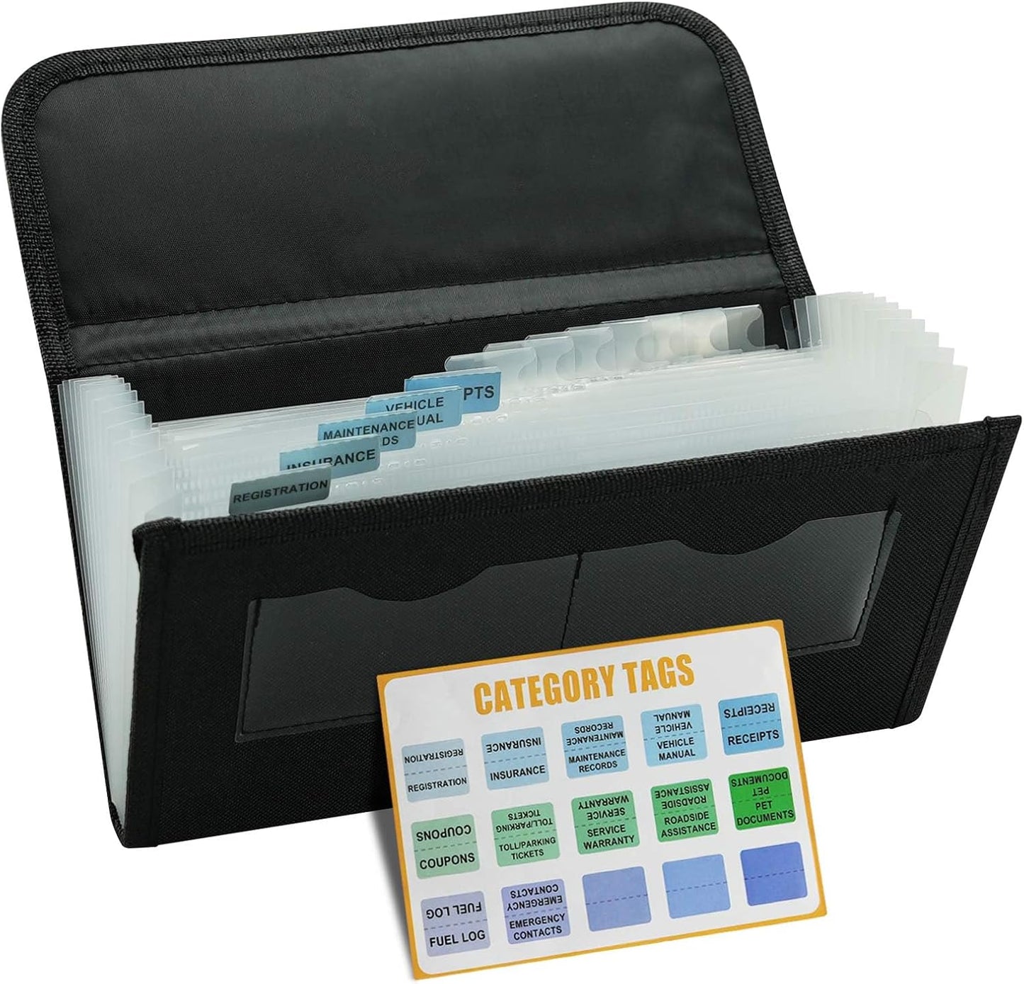 Vehicle Glove Box Organizer Large Capacity Car Registration and Insurance Holder for Car Documents License Cards with 13 Pocket Expanding File Folder 2 Cards Pockets